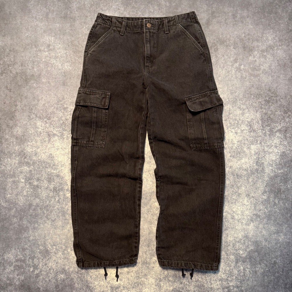 Levi's '94 Baggy Cargo Pants Womens 28x30 Washed Black Denim Drawstring Hem Y2K